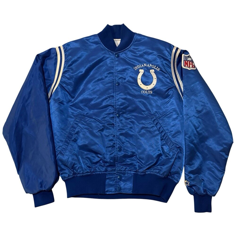 Vintage 80s Indianapolis Colts Starter Satin Bomber Jacket Made in USA Blue Sz L